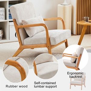 Poltrona Moderna Mid-Century con Struttura in Legno Massello, Sedia Imbottita da Lettura con Cuscino per Soggiorno e Centri Commerciali - Product Image 5