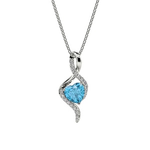 Hallmark <b>Silver</b> Ribbon Twist Heart Pendant with Diamond and Pearl in Rhodium Plated Gold - Product Image 1