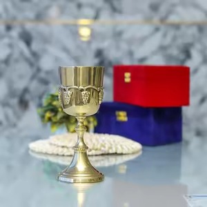 Rustic Finish Brass <b>Wine</b> <b>Goblet</b> Hand Engraved Chalice Vintage Metal Drinking Cup Decorative Accent - Product Image 3