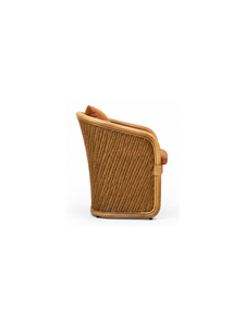 Sillón Moderno de Ratán con Tapicería de Cuero Sintético y Patas de Madera para Comedor al Aire Libre, Terraza, Hotel, Apartamento - Product Image 5