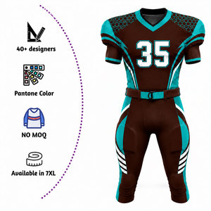 Ensemble Maillot et Pantalon de Football Américain Personnalisé Sublimé pour Homme – Col en V, Marron, Teal, Blanc – Anti-humidité, Coupe Ajustée, Manches Courtes - Product Image 2