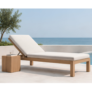 Ensemble de lit de repos en teck de qualité supérieure pour bord de piscine et table d'appoint cubique assortie - Product Image 3