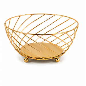 Luxury Gold Fruit Basket Oval Metal Wire <b>Storage</b> Bowl Geometric Decorative Countertop Table Organizer for Kitchen Hotel and Home - Product Image 3