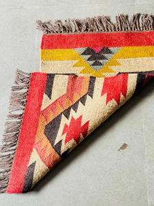 Southwestern Red Yellow Wool Jute <b>Runner</b> <b>Rug</b> Geometric Tribal Boho Kilim Handwoven Indian Hallway Entryway Floor Carpet - Product Image 6