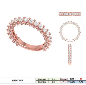 Anillo de Media Eternidad Clásico para Mujer, Chapado en Rodio sobre Oro Amarillo de 14K, con Diamantes Naturales de Corte Redondo, Elegante, para Compromiso o Boda - Product Image 5
