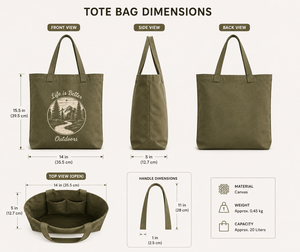 Olive Green <b>Canvas</b> <b>Tote</b> Bag with Nature Scene Print Shopping & Travel Use Top Handle Open Top Design - Product Image 2