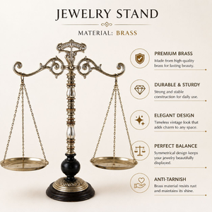 Premium Antique Style Brass Balance Scale <b>Jewellery</b> <b>Holder</b> Decorative Display Stand for Rings Earrings Necklaces and Bracelets - Product Image 5