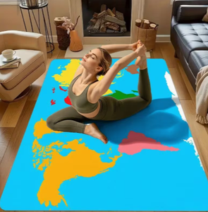 Tapete de Yoga con Mapa del Mundo, 200cm x 80cm, Tapete Grueso para Ejercicios en Casa y Entrenamiento Físico, Diseño en Color Azul - Product Image 2