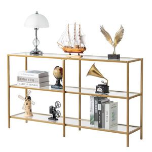 Consolle da Ingresso Moderna 51.2FT con Struttura in Metallo Dorato, Facile Montaggio, Tavolo da Divano in Vetro Temperato, Specchiato, per Soggiorno Contemporaneo - Product Image 6