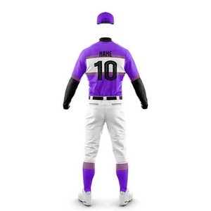 Conjunto de uniforme de béisbol morado personalizado para hombre, pantalones de jersey de manga larga, gorra con nombre y número - Product Image 6