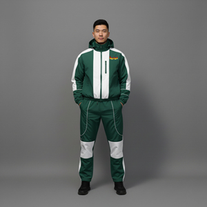 New Arrival Men's Green <b>White</b> Color Blocking <b>Tracksuit</b> Hooded Full Sleeve Drawstring Vintage Printed Sporty Windproof Regular - Product Image 1