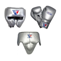 Conjunto de Equipo de Boxeo Winning Silver GYMSTERO GS-ST-001, Guantes de Cuero PU, Protector Inguinal, Correa de Muñeca Ajustable con Gancho y Bucle