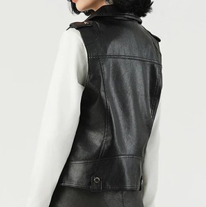Gilet en cuir léger pour femme, en cuir de vachette véritable, sans manches, avec broderie personnalisée, style motard, en vente - Product Image 2
