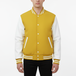 เสื้อแจ็คเก็ตวาร์ซิตี้ผู้ชาย สไตล์สตรีทแวร์ ผ้าคอตตอนผสม 290 GSM ทรงปกติ ติดกระดุมแป๊ก แขนยาว แฟชั่น นุ่มสบาย รับผลิตแบบ OEM - Product Image 1