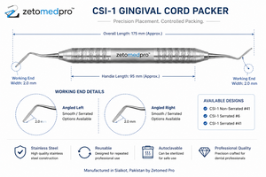 เครื่องมือวางเชือกเยื่อหุ้มฟัน Dental CSI 1 Gingival Cord Packer ทำจากสแตนเลส มีแบบฟันเลื่อยและแบบไม่มีฟันเลื่อย  OEM Zetomed Pro - Product Image 4