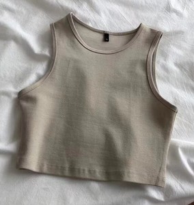 Débardeur court moulant à taille haute pour femme, sans manches, en coton tricoté 100% uni, personnalisable - Product Image 5