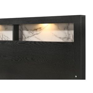 Cabecera de Cama Queen Size con Panel de Madera y LED, Diseño Inclinado Elegante, Espacio de Almacenamiento Adicional, Acabado Negro, Mueble de 1 Pieza - Product Image 3