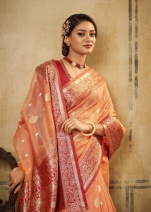 Soft Tusser Silk Traditional Kalamkari Weaving <b>Saree</b> with <b>Blouse</b> for Party Wedding & Diwali - Product Image 3