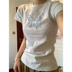 T-shirt court en coton pour femme, coupe ajustée, manches courtes, décontracté, basique, style Y2K, mignon, doux, extensible, pour l'été, streetwear - Product Image 5