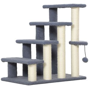Tiragraffi per Gatti Grigio a 4 Livelli con Pali in MDF, Struttura per Arrampicata per Letti Alti e Divani, Confezionato in Cartone - Product Image 1