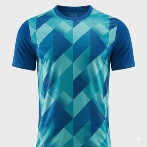 Conjunto de Camiseta de Fútbol para Hombre, Azul con Estampado Geométrico, Manga Corta, Poliéster que Absorbe la Humedad, Cuello Redondo, Ajuste Atlético para Todas las Temporadas - Product Image 3