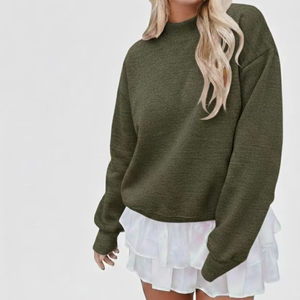 Custom Logo Embroidered Casual Fall Winter Women Reversible <b>Mock</b> <b>Neck</b> Long Sweatshirt High Quality Oversized Fleece Pullover <b>Top</b> - Product Image 1