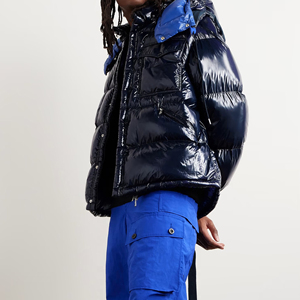 Men Navy Blue Hooded Puffer Jacket Solid Color <b>Waterproof</b> Polyester Wadding Casual Style Zipper Closure Regular Fit <b>Winter</b> <b>Coat</b> - Product Image 6
