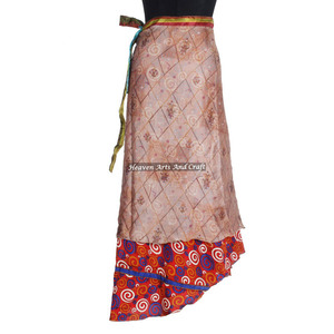 Jupe longue en soie réversible à double couche pour femme, taille personnalisée, multicolore, style sari, sexy et vintage - Product Image 1