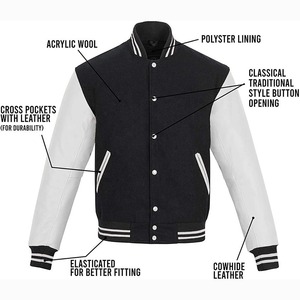 Men Embroidery Varsity <b>Jacket</b> Street Wear Logo Baseball <b>Jacket</b> Letterman Black Varsity <b>Jacket</b> with <b>White</b> Leather Sleeves 2026 - Product Image 2