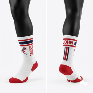 Chaussettes de rugby en coton polyester élasthanne de qualité supérieure 350 GSM, blanches, bleu marine, rouges, logo tricoté personnalisé - Product Image 1