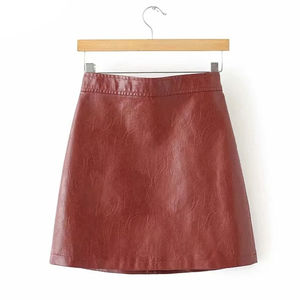 Women Natural Waist Solid Color Slit <b>Short</b> <b>Leather</b> Skirt Plus Size Streetwear Wrap Eco-Friendly - Product Image 2