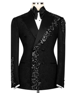 Blazer de smoking noir pour homme orné de strass – Veste de costume de créateur à revers châle pour mariage et soirée - Product Image 1