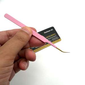 Pince à épiler longue courbée rose doré en acier inoxydable avec logo personnalisé, manche long, prise ferme, pointe fine - Product Image 1