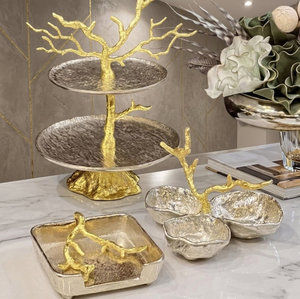 Premium Aluminum Tiered Metal <b>Tree</b> Stand Napkin Holder & Nut Bowl Set Textured Gold Branch Serving Set Home Hotel <b>Tabletop</b> Decor - Product Image 6