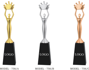 <b>Trophy</b> Model 758/A B C Zinc Alloy Plated Crown Figure Sports Award Engraving Durable Pyramid Base - Product Image 1