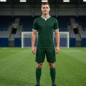 Ensemble d'uniformes de football vert foncé classique avec bordures argentées et blanches, uniforme de football sublimé - Product Image 4
