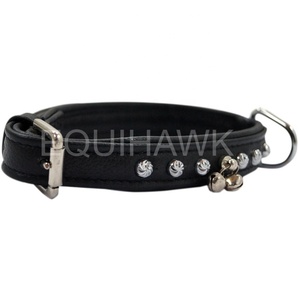 Collier de chien en cuir à motif solide de fantaisie avec rembourrage en cuir souple, décoration de rivet en fer décoré en cristal - Product Image 1