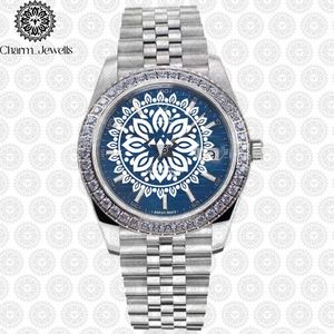 Montre de luxe Charm_Jewells en acier inoxydable avec lunette sertie de diamants, verre saphir, affichage de la date, mouvement à quartz analogique - Product Image 3