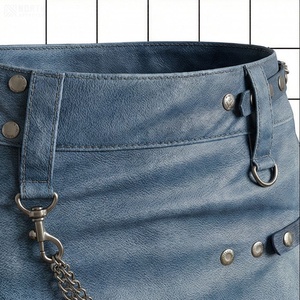 Women High <b>Waist</b> Faux Leather A-Line Mini Skirt With <b>Chain</b> Decoration Punk Style Solid Color Woven Fabric - Product Image 4