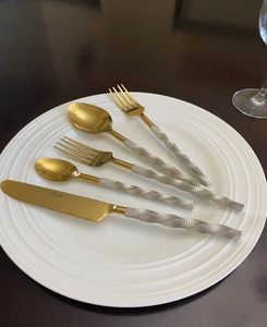Golden Flatware Set <b>With</b> Blue <b>Crystal</b> Handles High <b>Mirror</b> Polish Dishwasher Safe Glam Wedding Tableware Hot Selling Matte Silver - Product Image 5