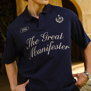 เสื้อโปโลปักโลโก้และลายตามสั่งสำหรับผู้ชาย คุณภาพสูง สไตล์สตรีทแวร์ฤดูร้อน แขนสั้น ทรงบ็อกซี่ เสื้อโปโลชาย - Product Image 6