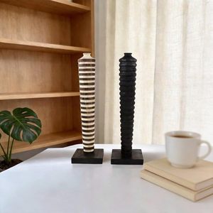 Art Deco Black Wood Handmade Wedding Decorative Floor Tabletop Flower Vase for Living Room Home Decor - Product Image 6