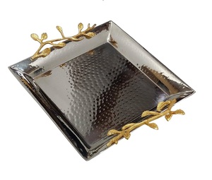 High Selling Rounded Shape <b>Gold</b> Plated Finishing Delicious Food <b>Serving</b> <b>Tray</b> With Brass Border For Indoor And Outdoor usage - Product Image 6