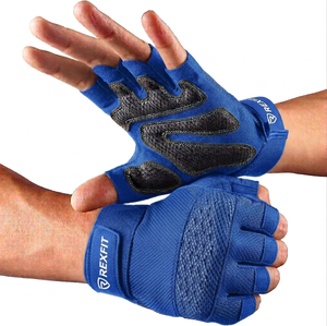 REXFIT Half Finger Gym Fitness Gloves Mesh Breathable Adjustable Wrist <b>Strap</b> Weight Lifting Unisex Blue Breathable Fitness - Product Image 1