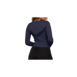 Ladies Slim Fit Ribbed <b>Crop</b> Hoodie Jacket Zip Closure <b>Long</b> <b>Sleeve</b> Trendy Street Style <b>Top</b> for women - Product Image 2
