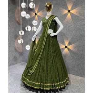 Ensemble Lehenga Choli vert pour femme Maruti Fashion, idéal pour les fêtes, avec bordure fantaisie et travail Latkan, taille unique - Product Image 3