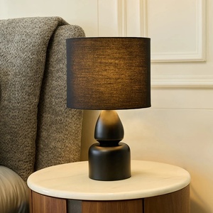 Noir Eclipse Metal Table <b>Lamp</b> with Black Linen <b>Drum</b> <b>Shade</b> Matte Finish Sturdy Base Warm Ambient Glow for Refined Spaces - Product Image 5