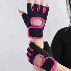 Fingerless Sports Cycling Gloves Breathable Half Finger Cutout Adjustable Wrist Strap Touchscreen Needle Detection Black Pink - Product Image 1