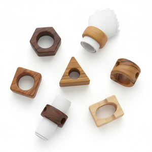 Ensemble de 5 anneaux de serviette en bois, design moderne et luxueux, largeur 4,5 cm, durables, écologiques, décoration de table ronde pour mariage et dîner - Product Image 6