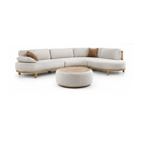 Solid Teak Wood Outdoor Sectional <b>Sofa</b> <b>Set</b> with Slatted Coffee Table Patio Lounge Furniture for Villa Hotel Resort Project - Product Image 2